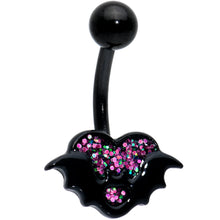 Load image into Gallery viewer, Black Bat Heart Halloween Pink Green Belly Ring
