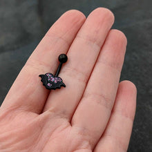 Load image into Gallery viewer, Black Bat Heart Halloween Pink Green Belly Ring
