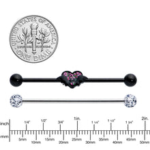 Load image into Gallery viewer, 14G Black Bat Heart Halloween Clear Industrial Barbell 38mm Set of 2
