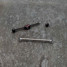 Load image into Gallery viewer, 14G Black Bat Heart Halloween Clear Industrial Barbell 38mm Set of 2
