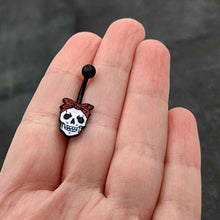 Load image into Gallery viewer, Black Halloween Skull Kerchief Spooky Belly Ring
