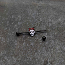 Load image into Gallery viewer, 14G Black Halloween Skull Kerchief Industrial Barbell 38mm
