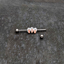 Load image into Gallery viewer, 14G Retro Halloween Boo Ghost Trio Industrial Barbell 38mm
