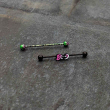 Load image into Gallery viewer, 14G Black Halloween Pink Boo Green Industrial Barbell 38mm Set of 2
