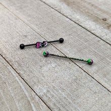 Load image into Gallery viewer, 14G Black Halloween Pink Boo Green Industrial Barbell 38mm Set of 2
