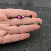 Load image into Gallery viewer, 14G Black Halloween Pink Boo Green Industrial Barbell 38mm Set of 2
