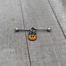 Load image into Gallery viewer, 14G Halloween Kerchief Pumpkin Dangle Project Bar 38mm
