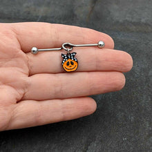 Load image into Gallery viewer, 14G Halloween Kerchief Pumpkin Dangle Project Bar 38mm
