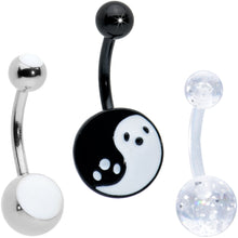 Load image into Gallery viewer, Black Yin Yang Ghost Glow in Dark Halloween Clear Belly Ring Set of 3
