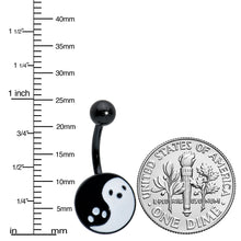 Load image into Gallery viewer, Black Yin Yang Ghost Glow in Dark Halloween Clear Belly Ring Set of 3
