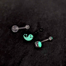 Load image into Gallery viewer, Black Yin Yang Ghost Glow in Dark Halloween Clear Belly Ring Set of 3
