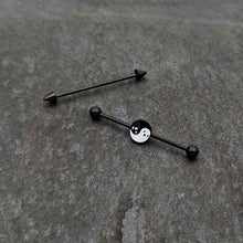 Load image into Gallery viewer, 14G Black Ghost Yin Yang Industrial Barbell Set of 2
