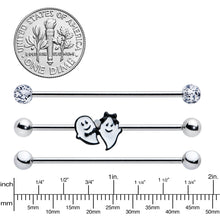 Load image into Gallery viewer, 14G Black Tie Ghosts Glow in Dark Industrial Barbell 38mm Set of 3
