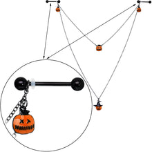 Load image into Gallery viewer, 14G 9/16 Black Witchy Pumpkin Halloween Double Nipple Chain
