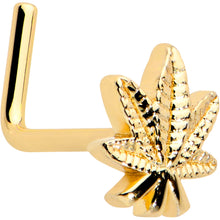 Load image into Gallery viewer, 20G 1/4 Gold Tone Texture Pot Leaf L Shape Nose Ring

