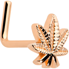 Load image into Gallery viewer, 20G 1/4 Rose Gold Tone Texture Pot Leaf L Shape Nose Ring
