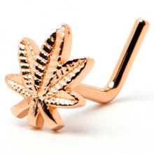 Load image into Gallery viewer, 20G 1/4 Rose Gold Tone Texture Pot Leaf L Shape Nose Ring
