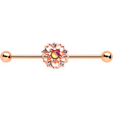 Load image into Gallery viewer, 14G Dark Aurora Gem Rose Gold Tone Flower Industrial Barbell 38mm
