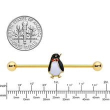 Load image into Gallery viewer, 14G Red Gem Gold Tone Bow Tie Penguin Industrial Barbell 38mm
