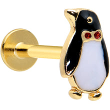 Load image into Gallery viewer, 16G 5/16 Red Gem Gold Tone Bow Tie Penguin Labret Monroe Tragus
