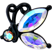 Load image into Gallery viewer, 20G 1/4 Aurora CZ Gem Fleur de Lis Butterfly Black Nose Bone
