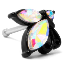 Load image into Gallery viewer, 20G 1/4 Aurora CZ Gem Fleur de Lis Butterfly Black Nose Bone
