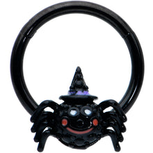 Load image into Gallery viewer, 16G 3/8 Black Halloween Smiling Spider Witch Hinged Segment Ring
