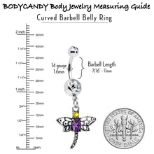 Load image into Gallery viewer, Clear Yellow Purple Gem Dragonfly Dangle Belly Ring
