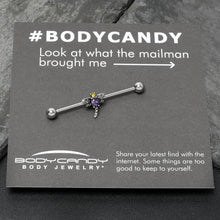 Load image into Gallery viewer, 14G Purple Yellow Gem Dragonfly Industrial Barbell 38mm

