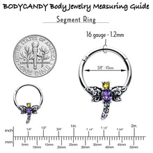 Load image into Gallery viewer, 16G 3/8 Purple Yellow Gem Dragonfly Hinged Segment Ring
