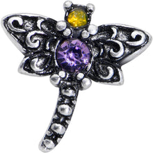 Load image into Gallery viewer, 20G 7mm Purple Yellow Gem Dragonfly L Shape Nose Ring

