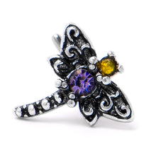 Load image into Gallery viewer, 20G 7mm Purple Yellow Gem Dragonfly L Shape Nose Ring
