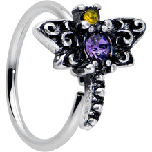 Load image into Gallery viewer, 20G 5/16 Purple Yellow Gem Dragonfly Nose Hoop
