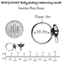 Load image into Gallery viewer, 20G 5/16 Purple Yellow Gem Dragonfly Nose Hoop
