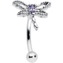 Load image into Gallery viewer, 16G 5/16 Purple CZ Gem Open Dragonfly Curved Eyebrow Ring
