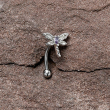 Load image into Gallery viewer, 16G 5/16 Purple CZ Gem Open Dragonfly Curved Eyebrow Ring
