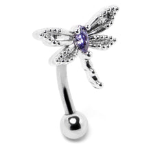 Load image into Gallery viewer, 16G 5/16 Purple CZ Gem Open Dragonfly Curved Eyebrow Ring
