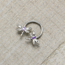 Load image into Gallery viewer, 16G 3/8 Purple CZ Gem Open Dragonfly Horseshoe Circular Barbell
