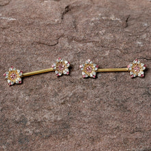 Load image into Gallery viewer, 14G 9/16 Pink Gem Gold Tone Texture Star Barbell Nipple Ring Set
