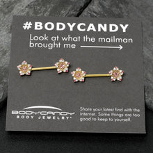 Load image into Gallery viewer, 14G 9/16 Pink Gem Gold Tone Texture Star Barbell Nipple Ring Set
