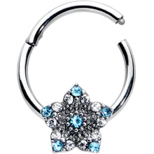 Load image into Gallery viewer, 16G 3/8 Blue Clear Gem Opulent Flower Hinged Segment Ring
