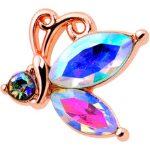 Load image into Gallery viewer, 20G 7mm Aurora CZ Gem Fleur de Lis Rosy Butterfly L Shape Nose Ring
