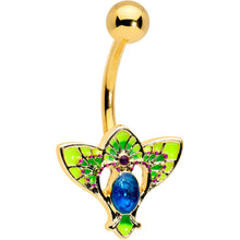 Load image into Gallery viewer, Blue Purple Gem Gold Tone Tropic Fan Belly Ring
