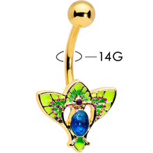 Load image into Gallery viewer, Blue Purple Gem Gold Tone Tropic Fan Belly Ring
