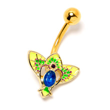 Load image into Gallery viewer, Blue Purple Gem Gold Tone Tropic Fan Belly Ring
