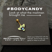 Load image into Gallery viewer, Blue Purple Gem Gold Tone Tropic Fan Belly Ring

