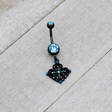 Load image into Gallery viewer, Blue Gem Black Lacy Rhombus Dangle Belly Ring
