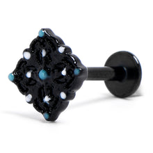 Load image into Gallery viewer, 16G 5/16 Black Lacy Rhombus Blue Labret Monroe Tragus
