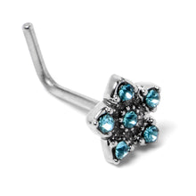 Load image into Gallery viewer, 20G 7mm Blue Clear Gem Star Flower L Shape Nose Ring
