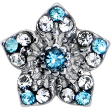 Load image into Gallery viewer, Blue Clear Gem Opulent Flower Barbell Tongue Ring
